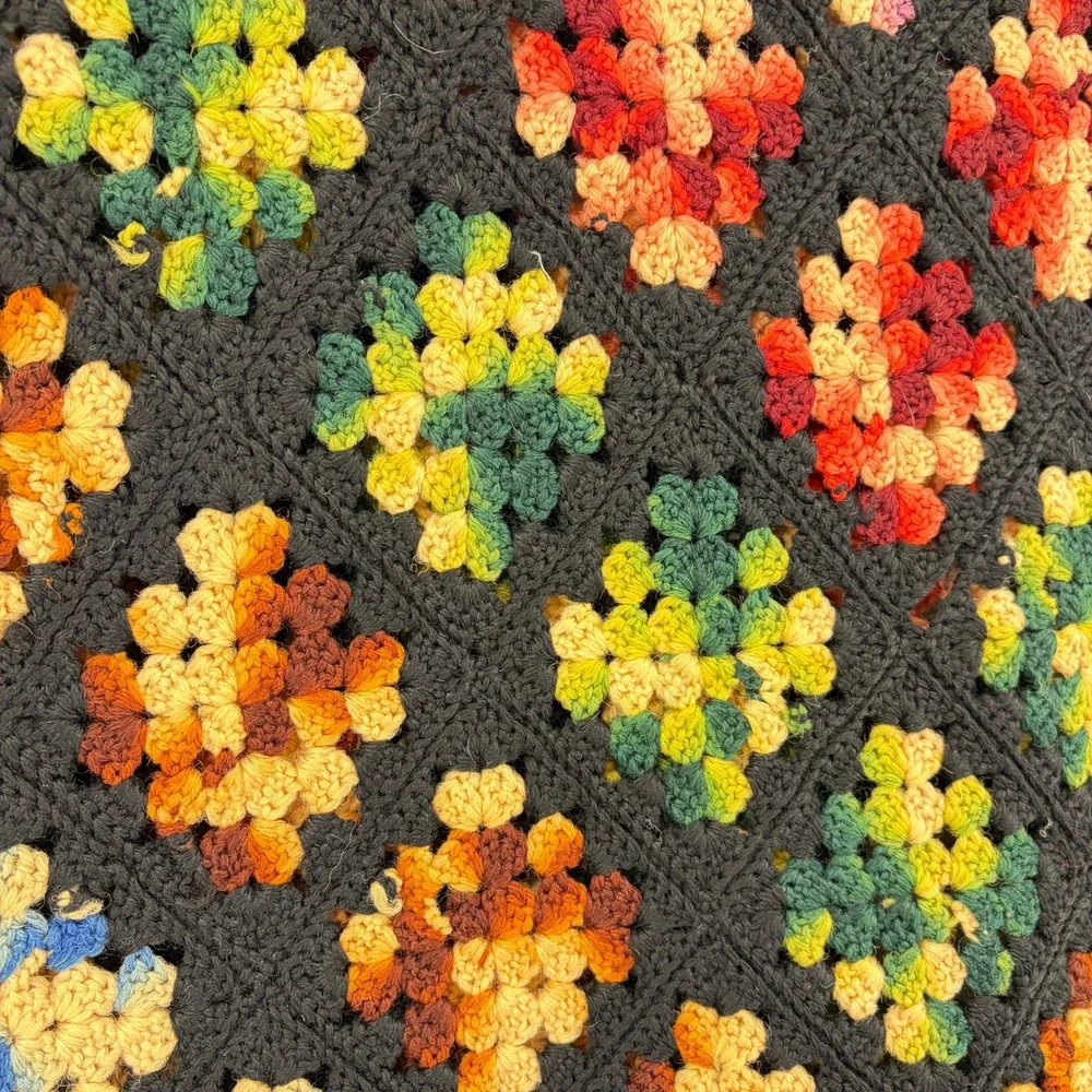 Vintage Handmade Granny Square Colorful Crochet Afghan 66